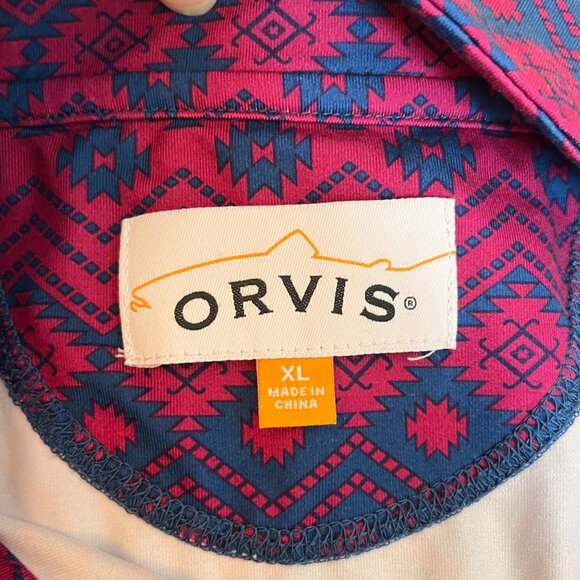 Orvis Womens Osprey Sun Protection XL Ethnic Aztec Long Sleeve Shirt Blue Pink - Picture 5 of 9